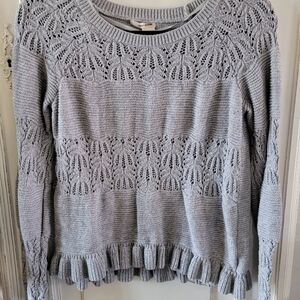 DKNY Gray Crochet Knit Sweater Top